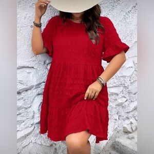Red Tiered Ruffle Sleeve Dress Womens 3X Plus Size Boho Summer